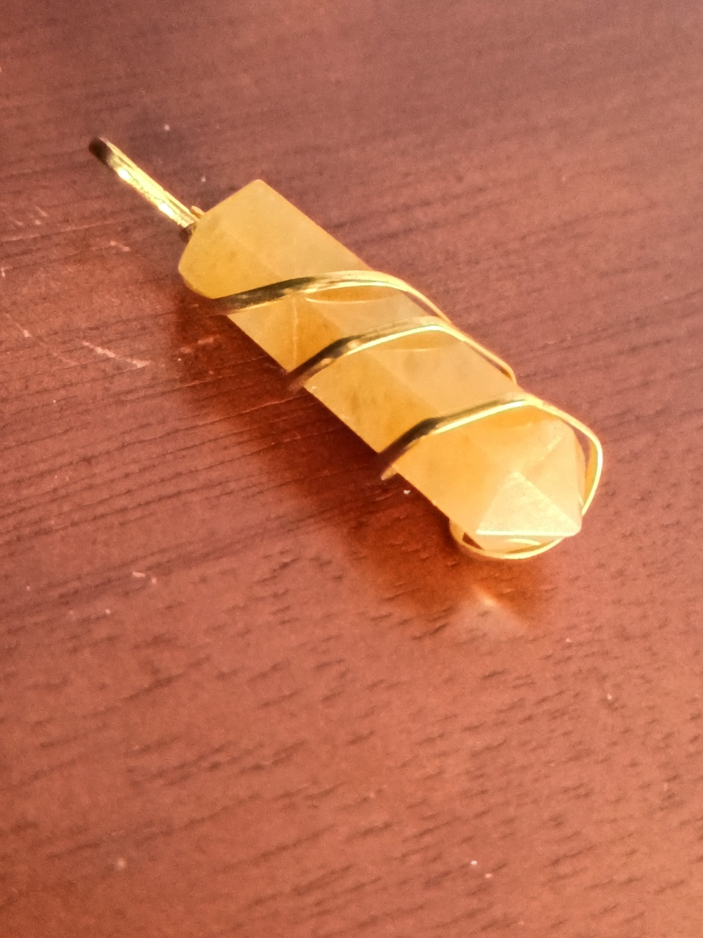 Yellow Quartz Crystal Pendant Wire-Wrapped Necklace Charm